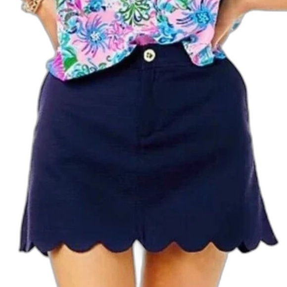 Lilly Pulitzer Colette Skort True Navy Scalloped Hem 100% Cotton - size 6 - Picture 1 of 7